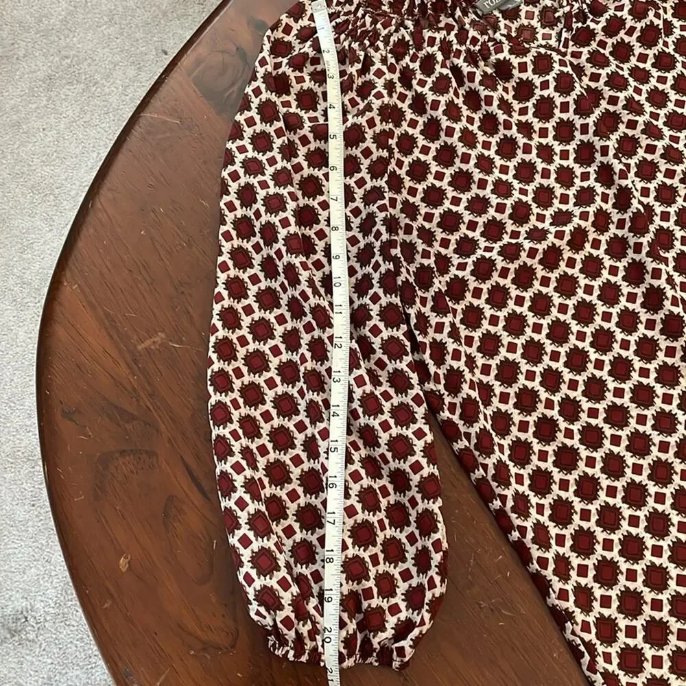 Roz & Ali Womens Blouse Large Geometric Diamond Red Cream 3/4 Length Sleeve - Picture 9 of 9
